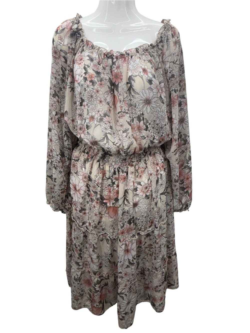 Kate and Lily Woman Plus Size 18W Floral Tiered Midi Dress Long Sleeve
